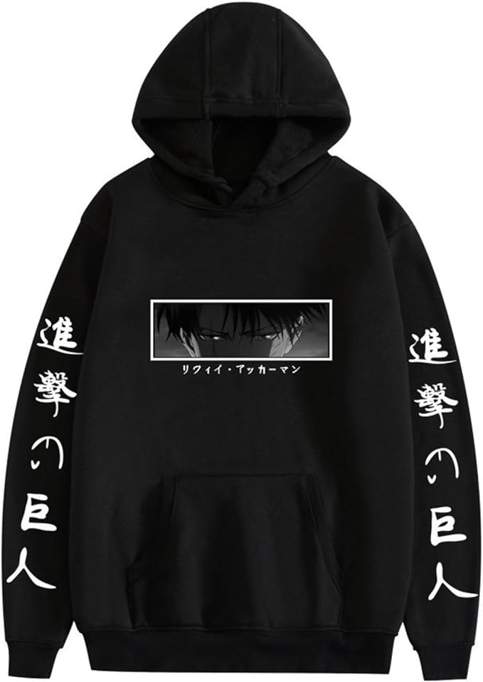 MAOKEI - Attack on Titan Livaï Revenge Eyes Kanji Hoodie - B0CKF2FJ6M