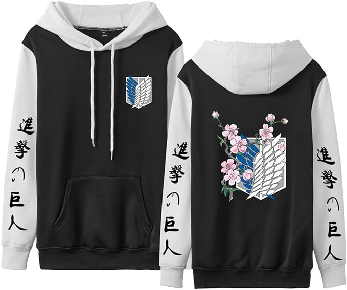 MAOKEI - Attack on Titan Sakura Style Emblem Bi-Color Hoodies - B0CKQWXVDL