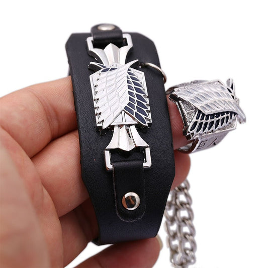MAOKEI - Bracelet & Ring Wings of Liberty Design - 1005002287996336-Bracelet With ring