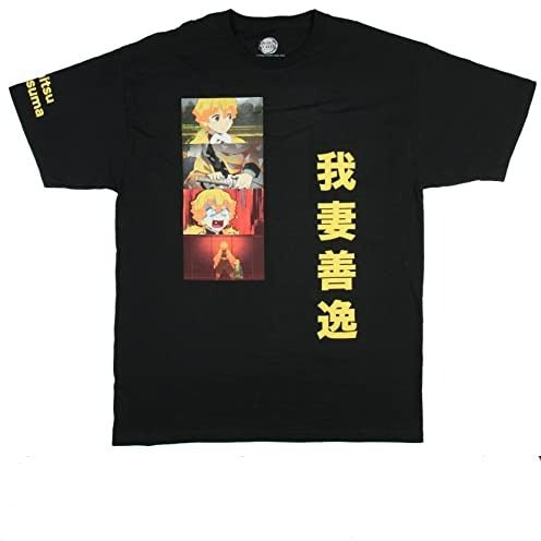 MAOKEI - Demon Slayer Zenitsu Agatsuma Panels Kanji T-Shirt - B09Y9J8SR7