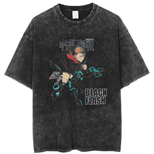 MAOKEI - Itadori Black Flash Vintage Shirt - 1005004843492661-Dark Grey-M