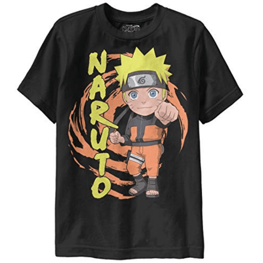 MAOKEI - Naruto Shippuden Chibi Naruto Fist Anime Youth Crew T-Shirt Officially Licensed YS (6/8) Black - B00U0I6YIO