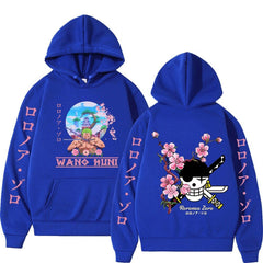 MAOKEI - One Piece Roronoa Zoro Wano Sakura Hoodie - 1005004141775700-Blue-S