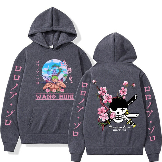 MAOKEI - One Piece Roronoa Zoro Wano Sakura Hoodie - 1005004141775700-Dark Grey-S