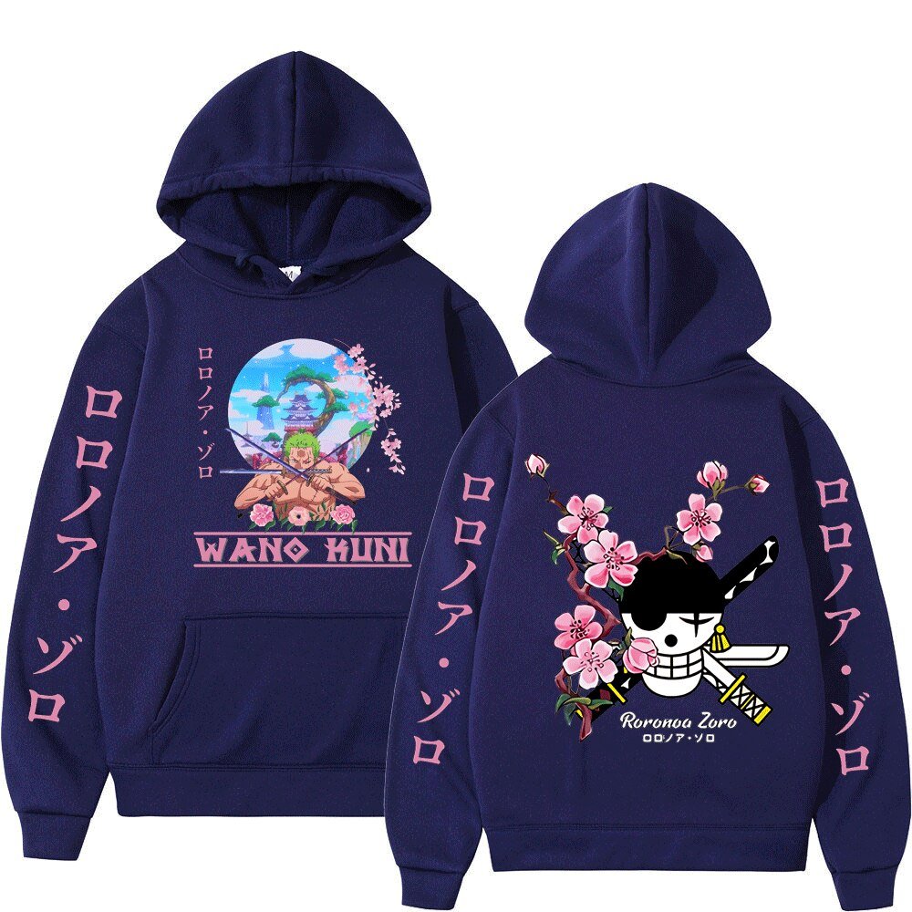 MAOKEI - One Piece Roronoa Zoro Wano Sakura Hoodie - 1005004141775700-Navy blue-S