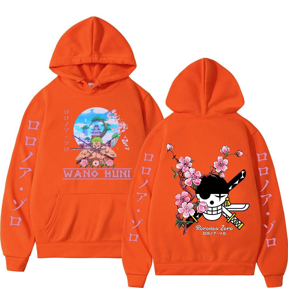 MAOKEI - One Piece Roronoa Zoro Wano Sakura Hoodie - 1005004141775700-Orange-S