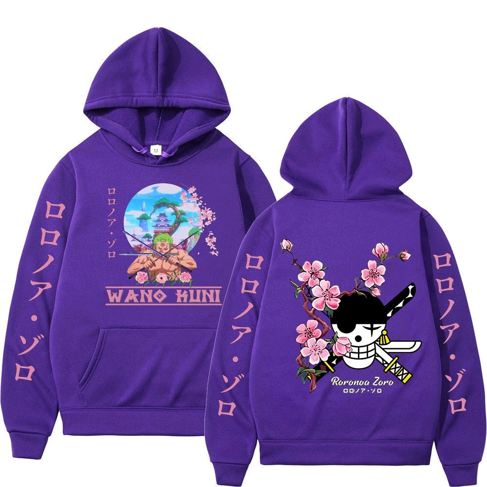 MAOKEI - One Piece Roronoa Zoro Wano Sakura Hoodie - 1005004141775700-Purple-S