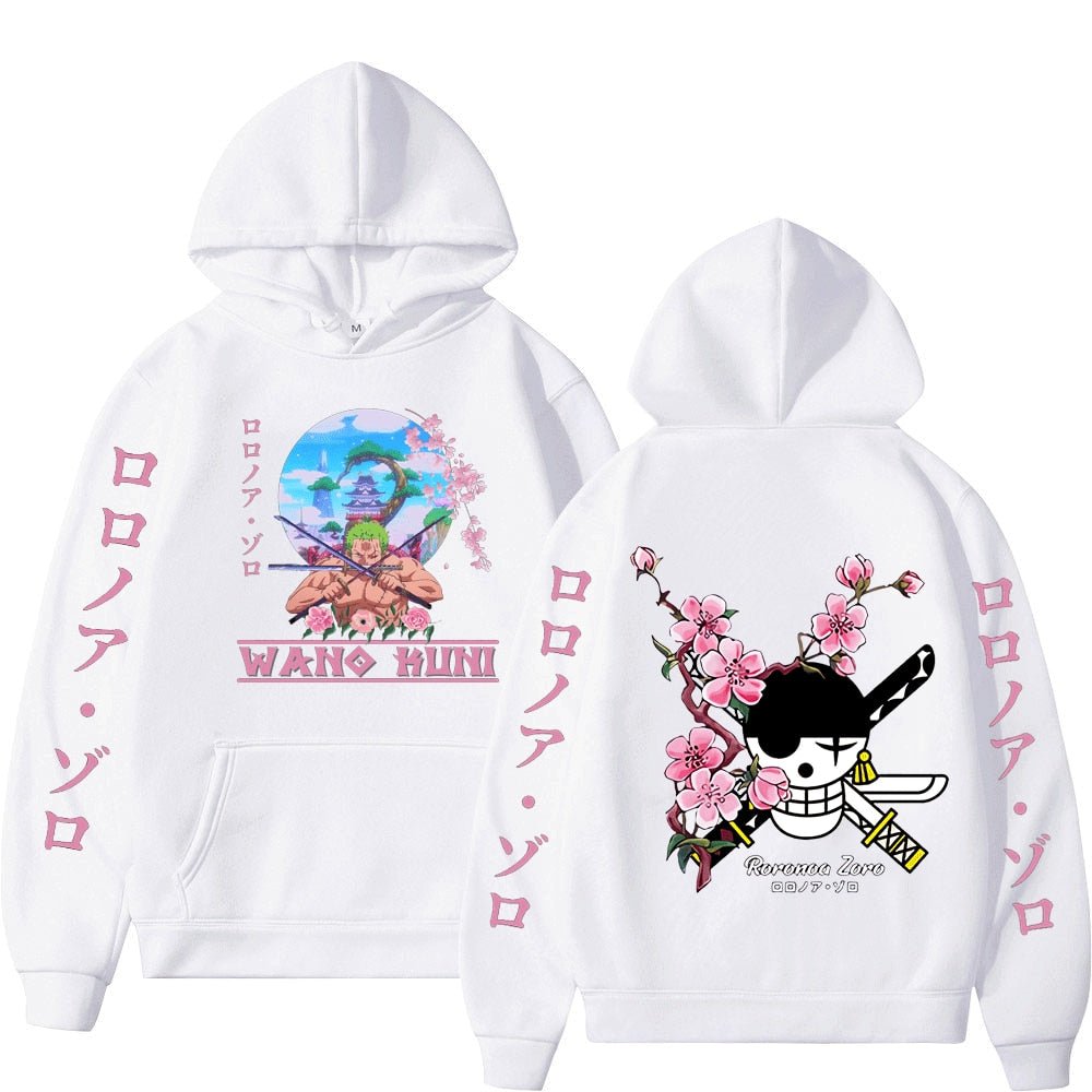 MAOKEI - One Piece Roronoa Zoro Wano Sakura Hoodie - 1005004141775700-White-S