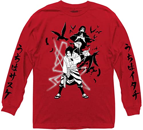 MAOKEI - Ripple Junction Naruto Shippuden Itachi and Sasuke Lightning Adult Unisex Long Sleeve T-Shirt Medium Dark Red - B09JCQTN26