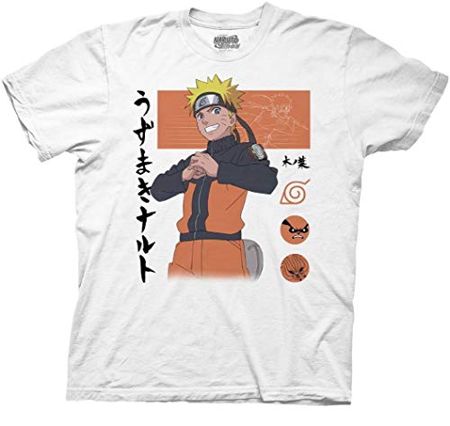 MAOKEI - Ripple Junction Naruto Shippuden Men's Short Sleeve T-Shirt Naruto Uzumaki Nine Tails Hidden Leaf Crew Neck XL White - B00U0HSYEW