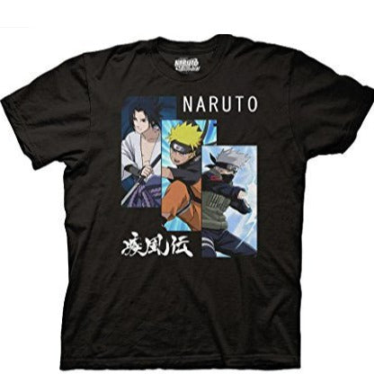 MAOKEI - Ripple Junction Naruto Shippuden Men's Short Sleeve T-Shirt Sasuke Uchiha Kakashi Hatake Shippuden Kanji Anime Large Black - B00U0HOHNO